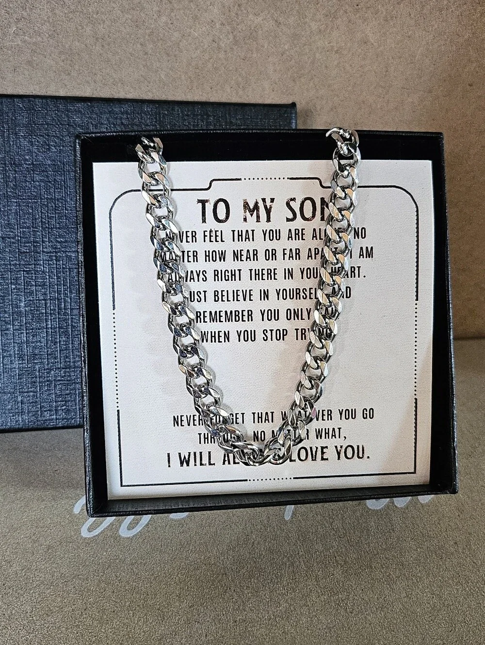 Silver Titanium Chain Necklace Gift Box for Son